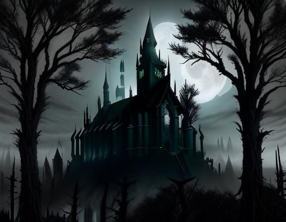 Gothic Castle Under Cyberpunk Moonlight
