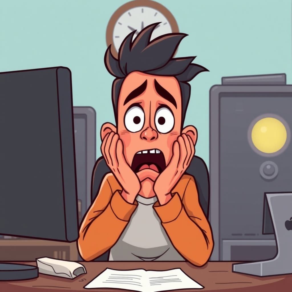 Shocked Computer User in Cartoonish Disbelief