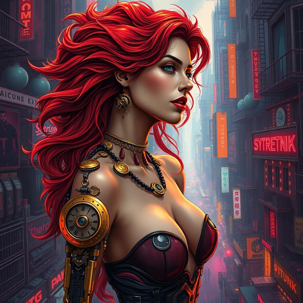 Cyberpunk Goddess in Clockwork Splendor