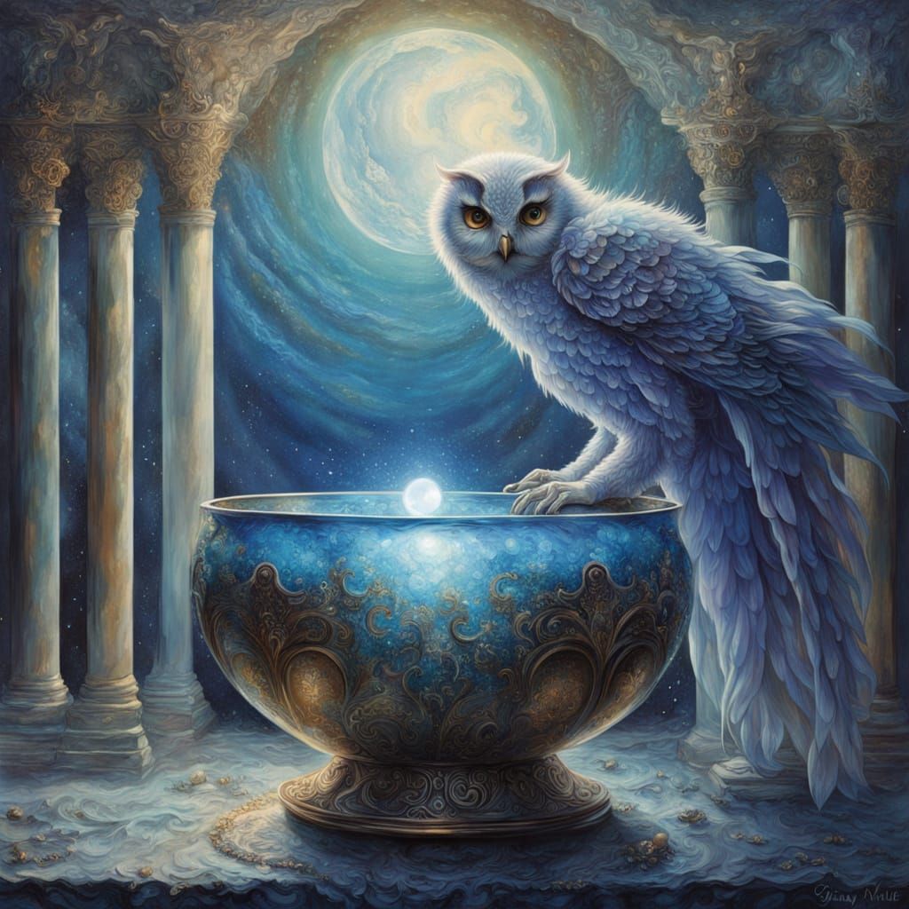Greek Oracle in Crumbling Temple: Oil Painting