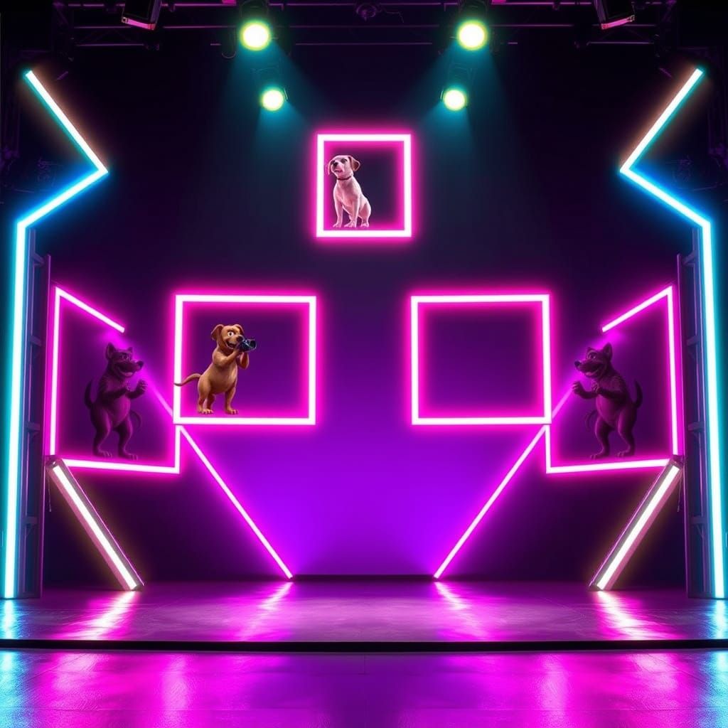 Dynamic Dance Scene with Neon Frames