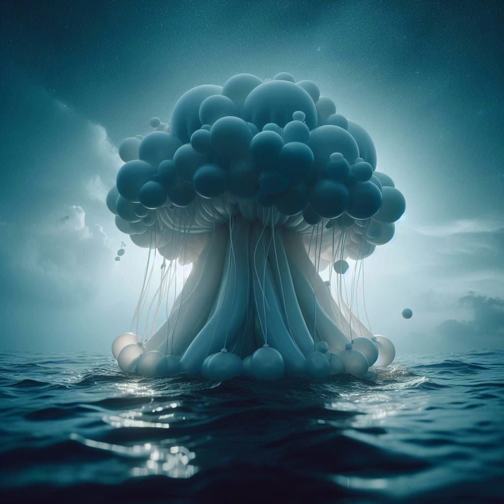 Vibrant Jellyfish Balloon Sculpture in the Ocean Depths