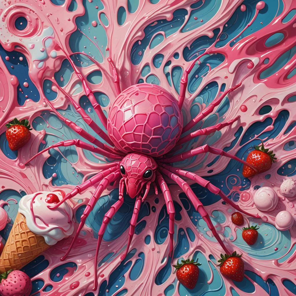 Vibrant Pink Spider Weaves Strawberry Ice Cream in Whirling....