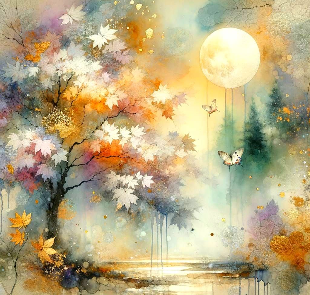 Moonlit Maple in Post-Impressionistic Style