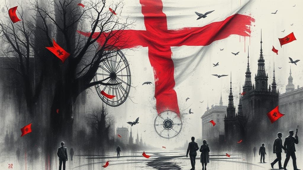 Surreal Dystopian Dreamscape with Faded English Flag