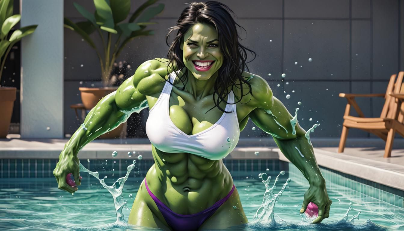 Sensual She-Hulk Dives into the Pool with Joy
