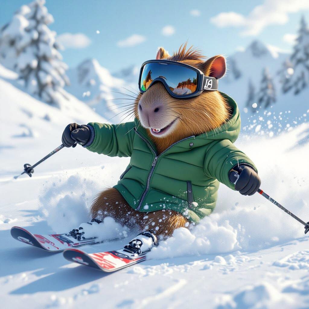 Capybara Skiing in 3D Style