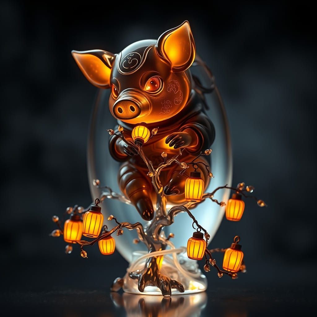 Glass Samurai Piglet Shines with Inner Light