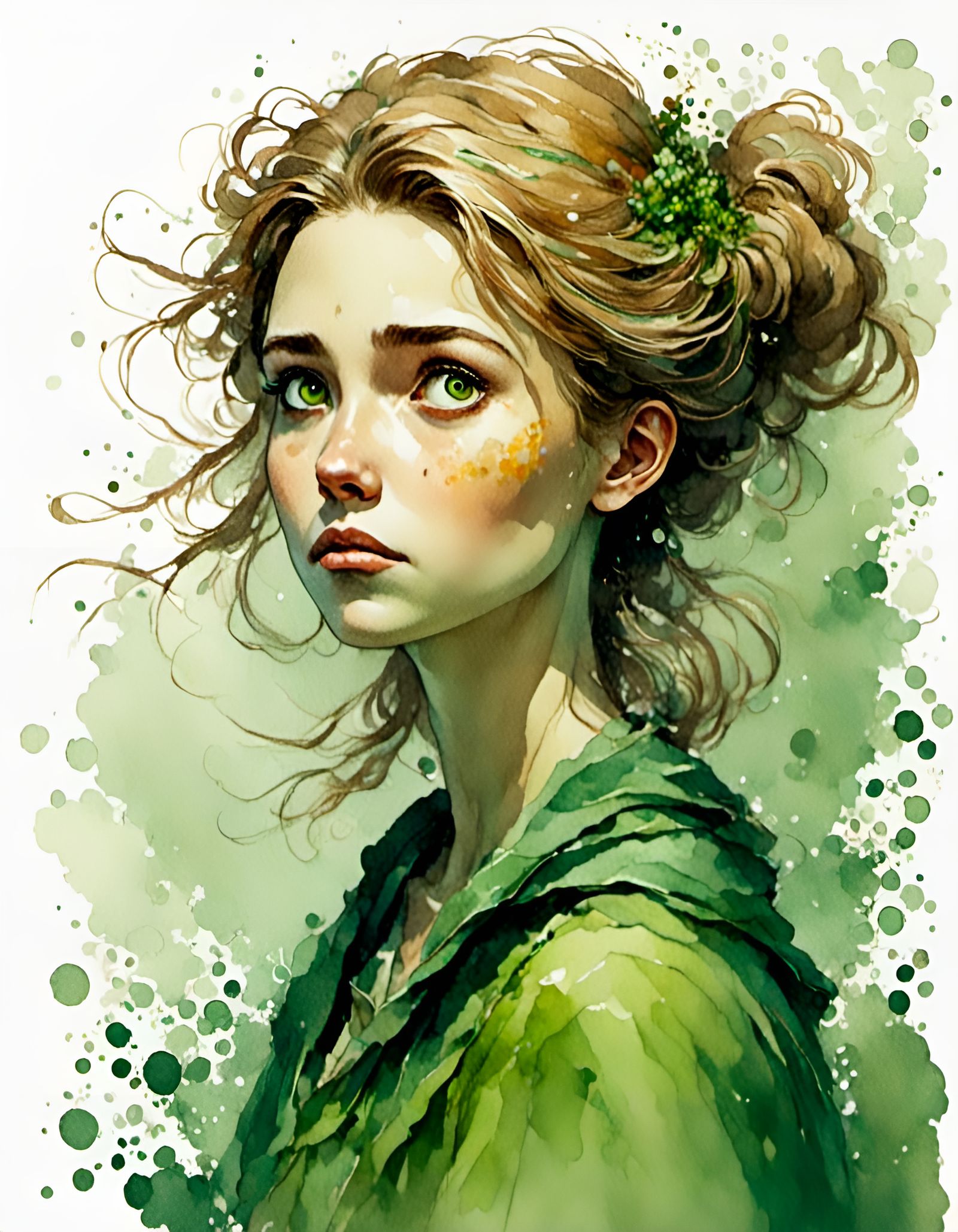 Surrealistic Watercolor Portrait of a Young Woman