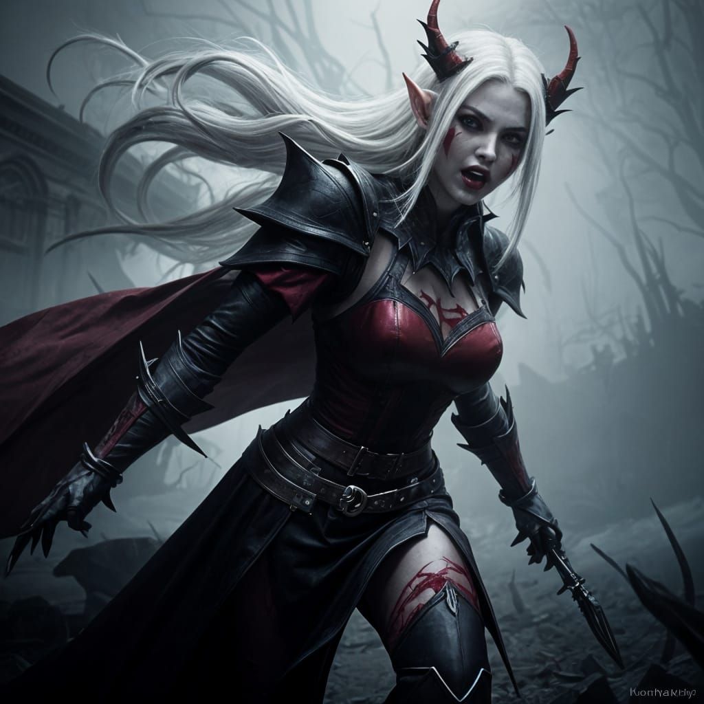 Fierce Vampire Elf in Gritty, Scary Horror Pose