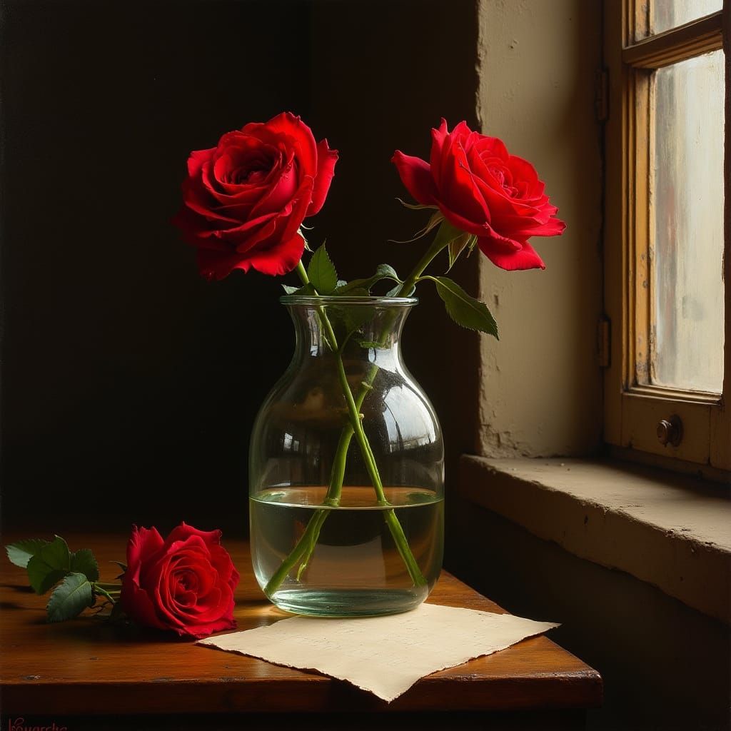 Red Roses Still Life as Classical Painting