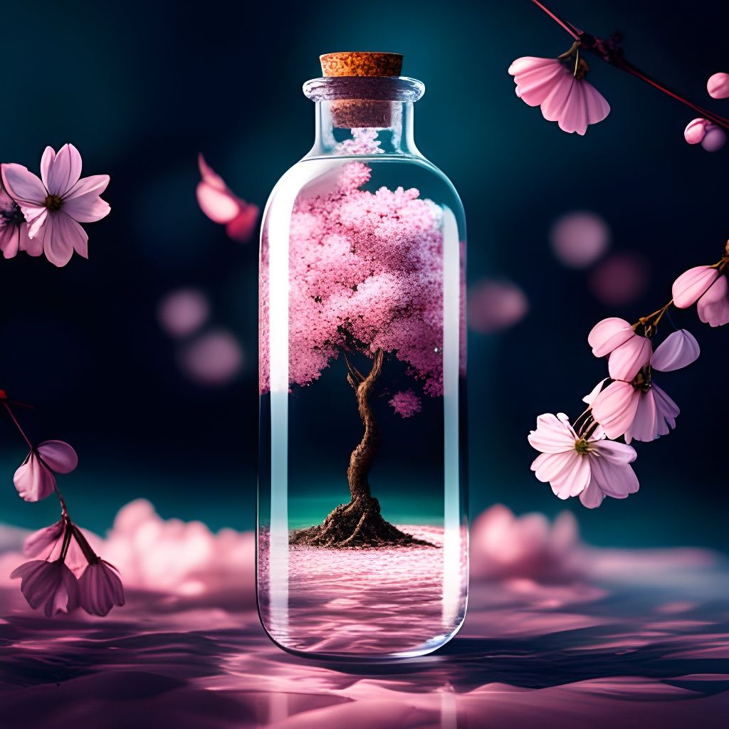 Surreal Cherry Blossom Dream in Glass Vase