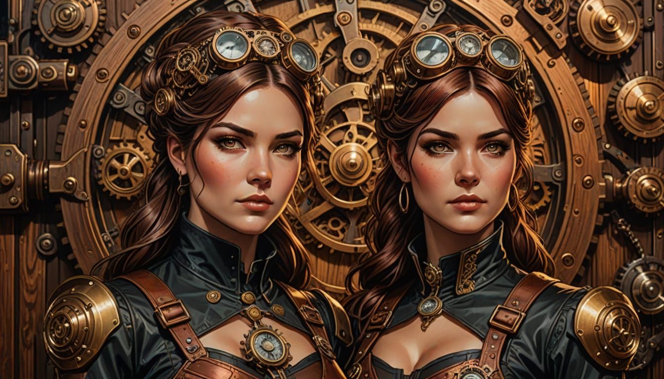 Steampunk Women Portrait in Comic Book Style