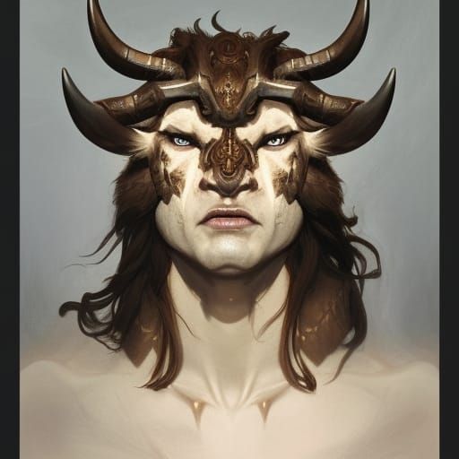 Mythical Warrior Minotauro Portrait in Triadic Colors