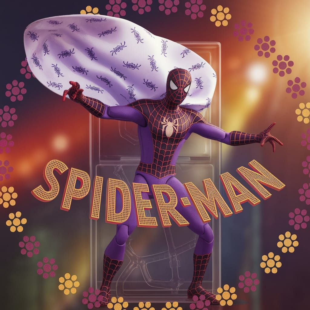 Spiderman Action Figure in Purple Suit, Comic Book Style