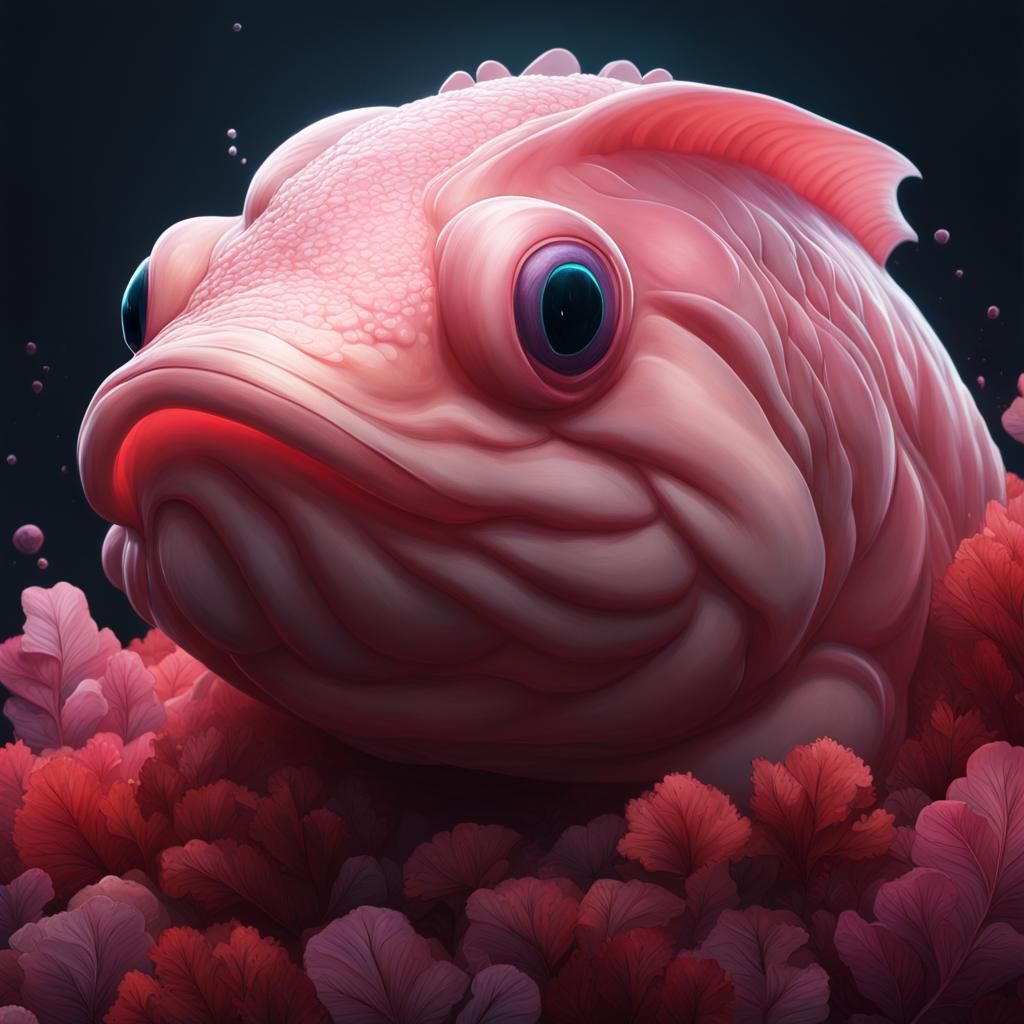 Surreal Portrait of a Blobfish in a Hyperdetailed Triadic Co...