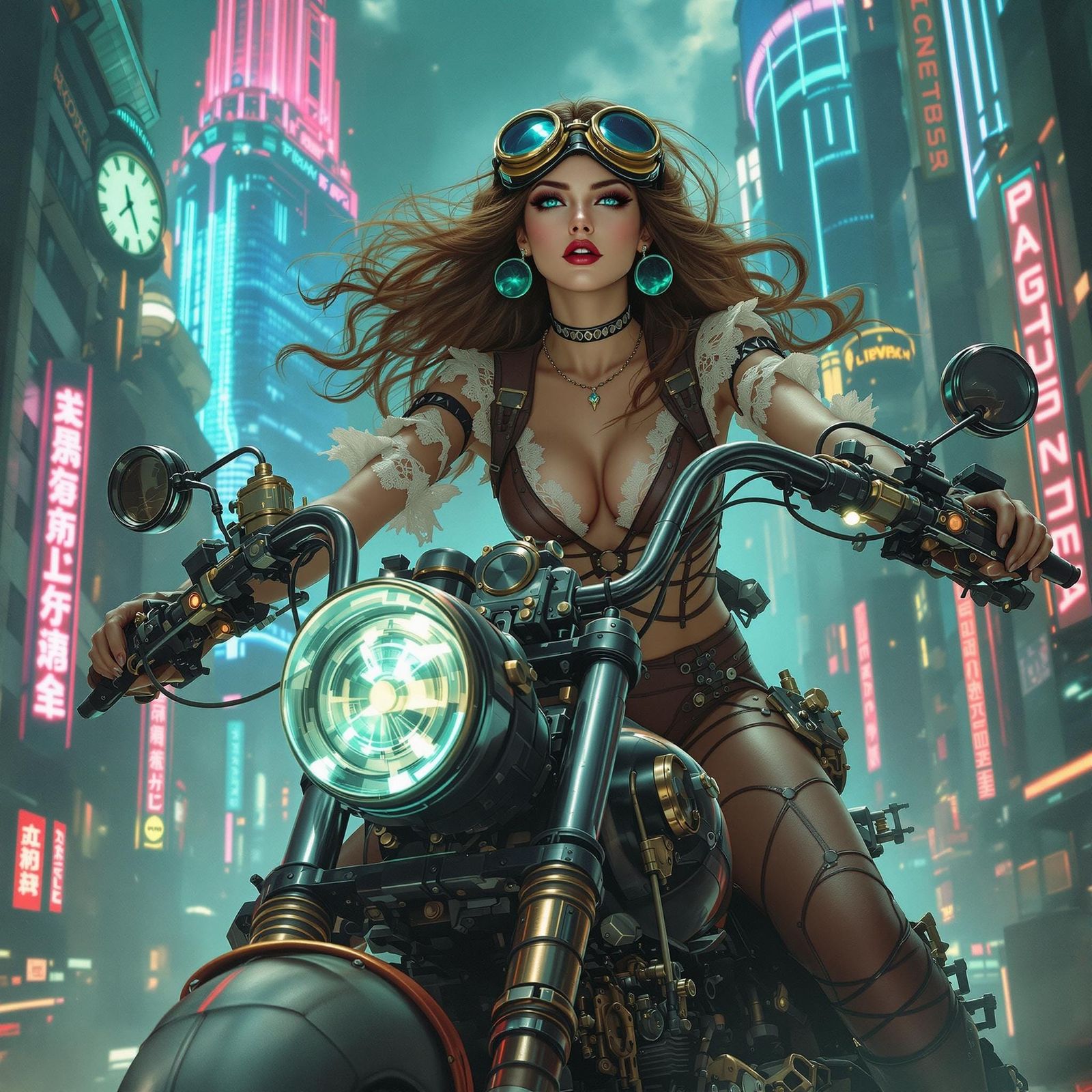 Dieselpunk Valkyrie Rides Through Neon City