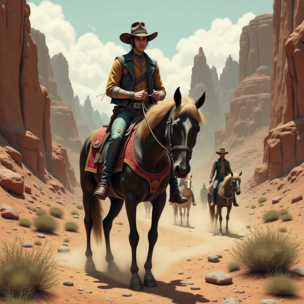 Cowboy Rides Through Slaughterhouse Canyon in Futuristic Wes...