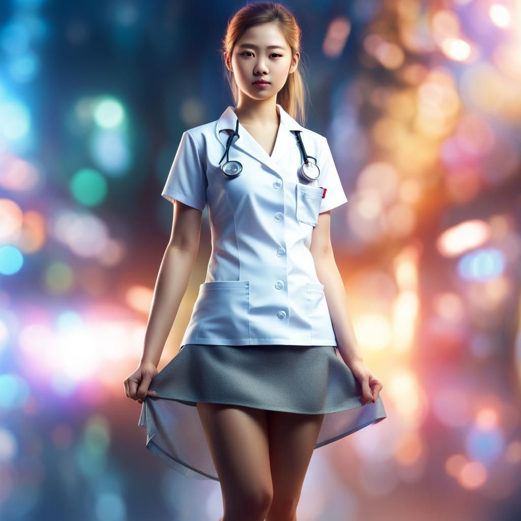 Hyperrealistic Portrait of a Young Nurse in a Splash of Colo...