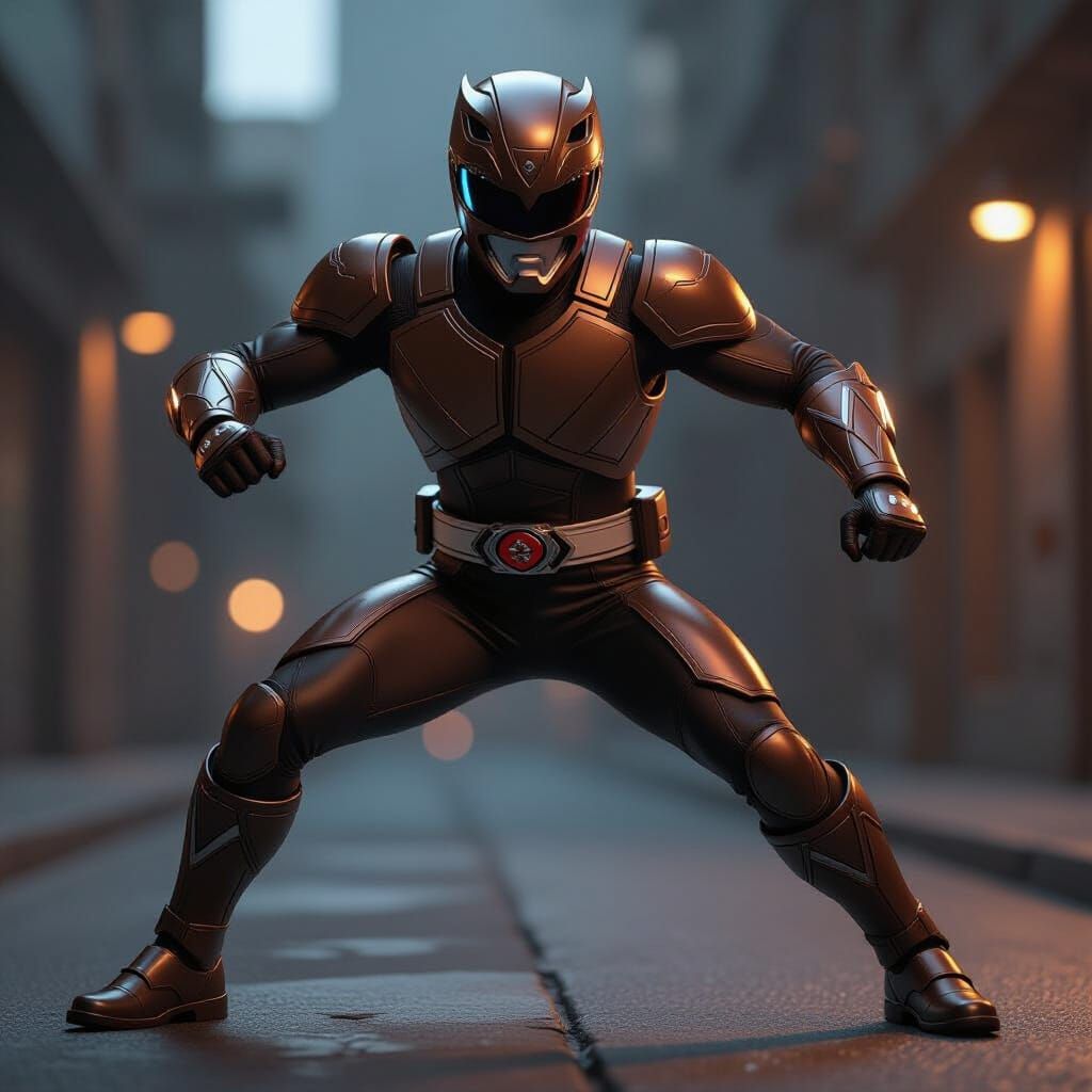 Brown Power Ranger in Dynamic Urban Pose