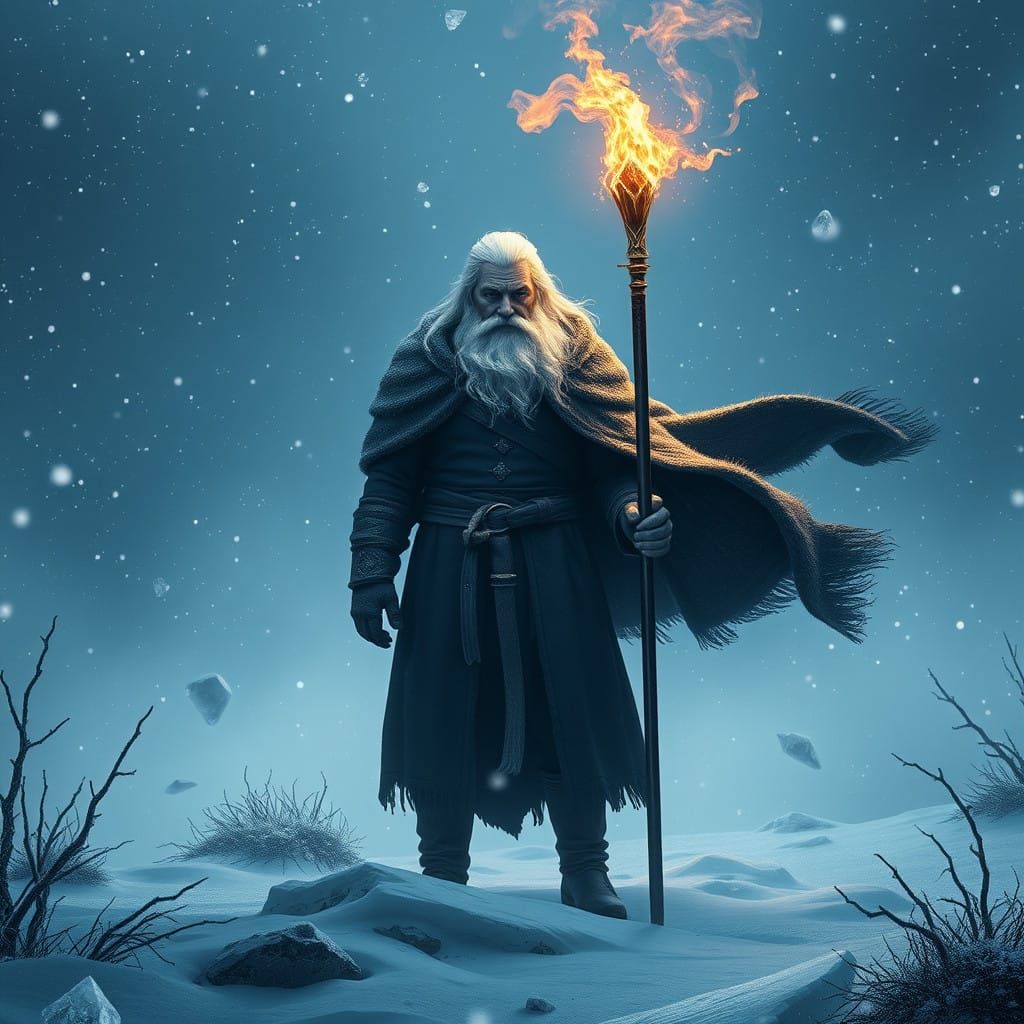 Mystical Winter Sage with Flickering Torch