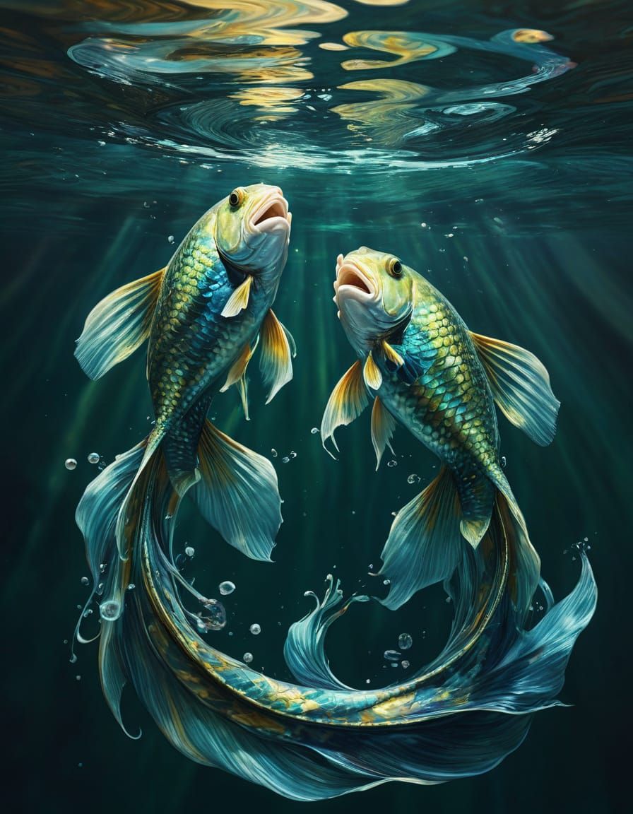 Surrealistic Aquatic Scene in Vibrant Oil Painting Style