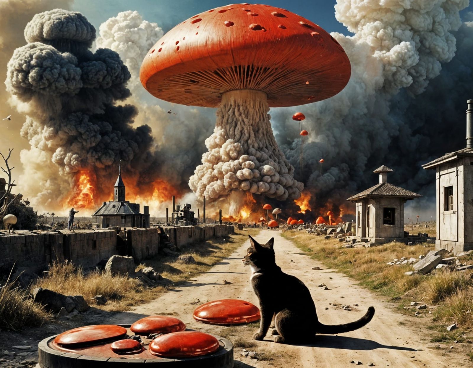 Cat Pushes Nuclear Button, Mushroom Cloud Looms