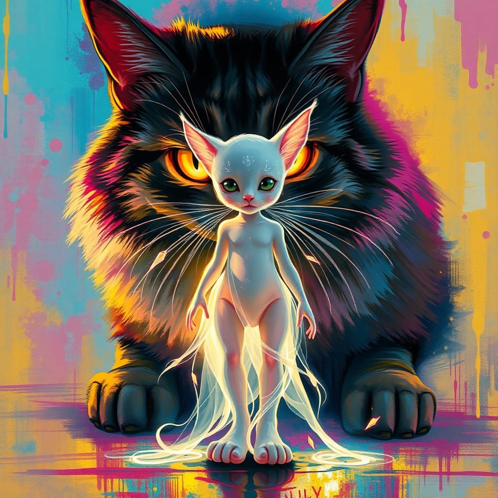 Ethereal Spirit Illuminated by Neon Cat Headlights
