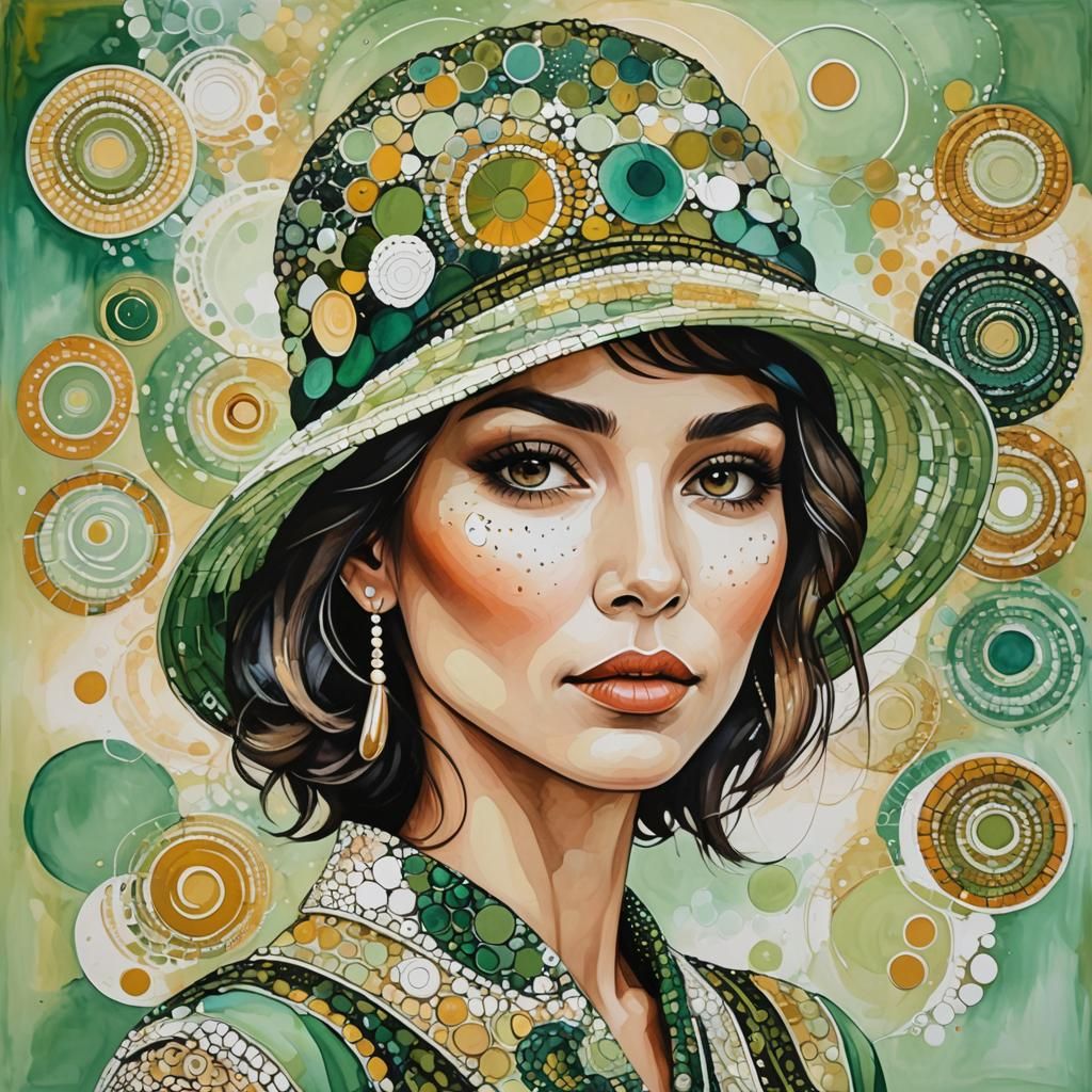 Surrealist Aboriginal Portrait with Pastel Hues and Dot Art