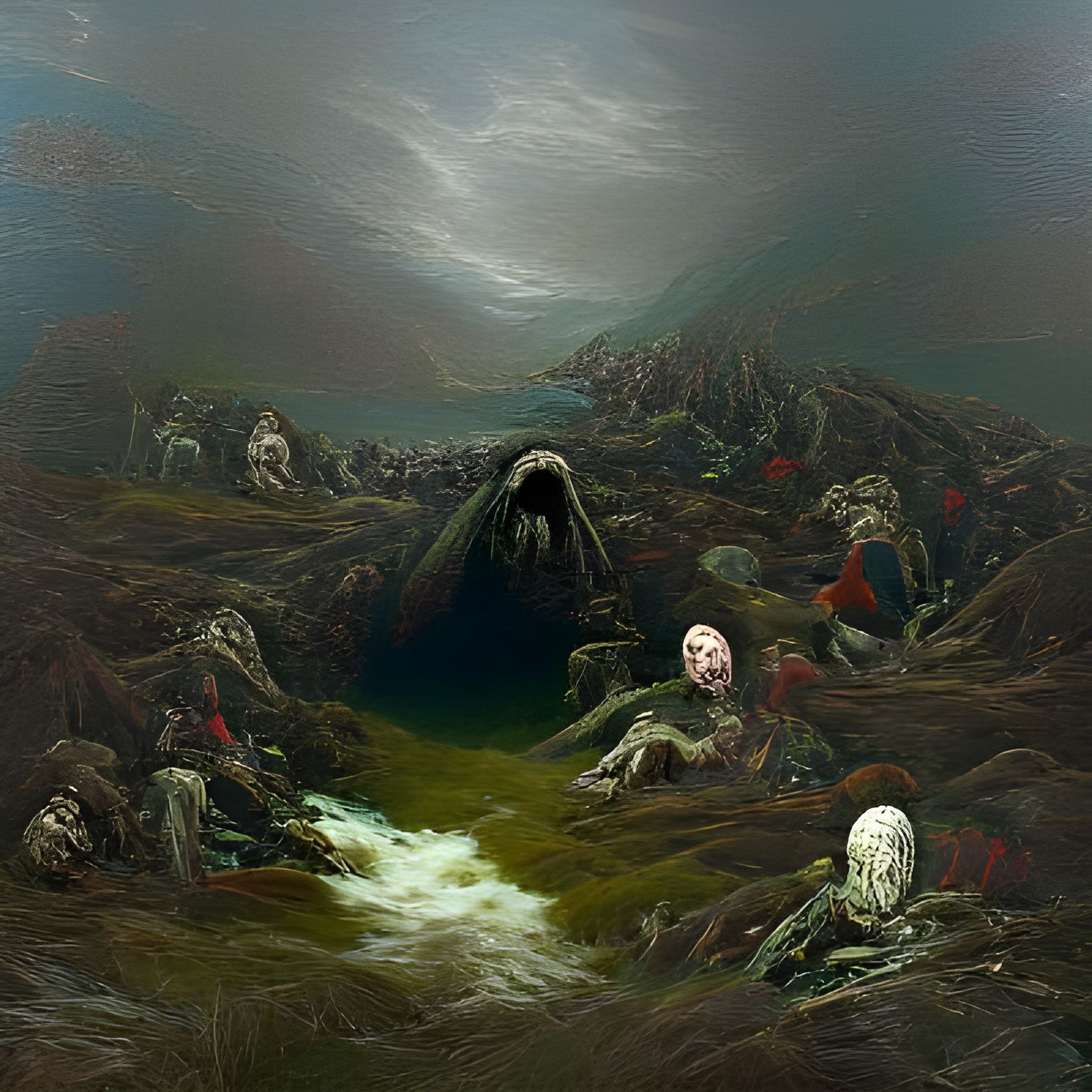 Dark Fantasy Landscape in Oil Painting Style