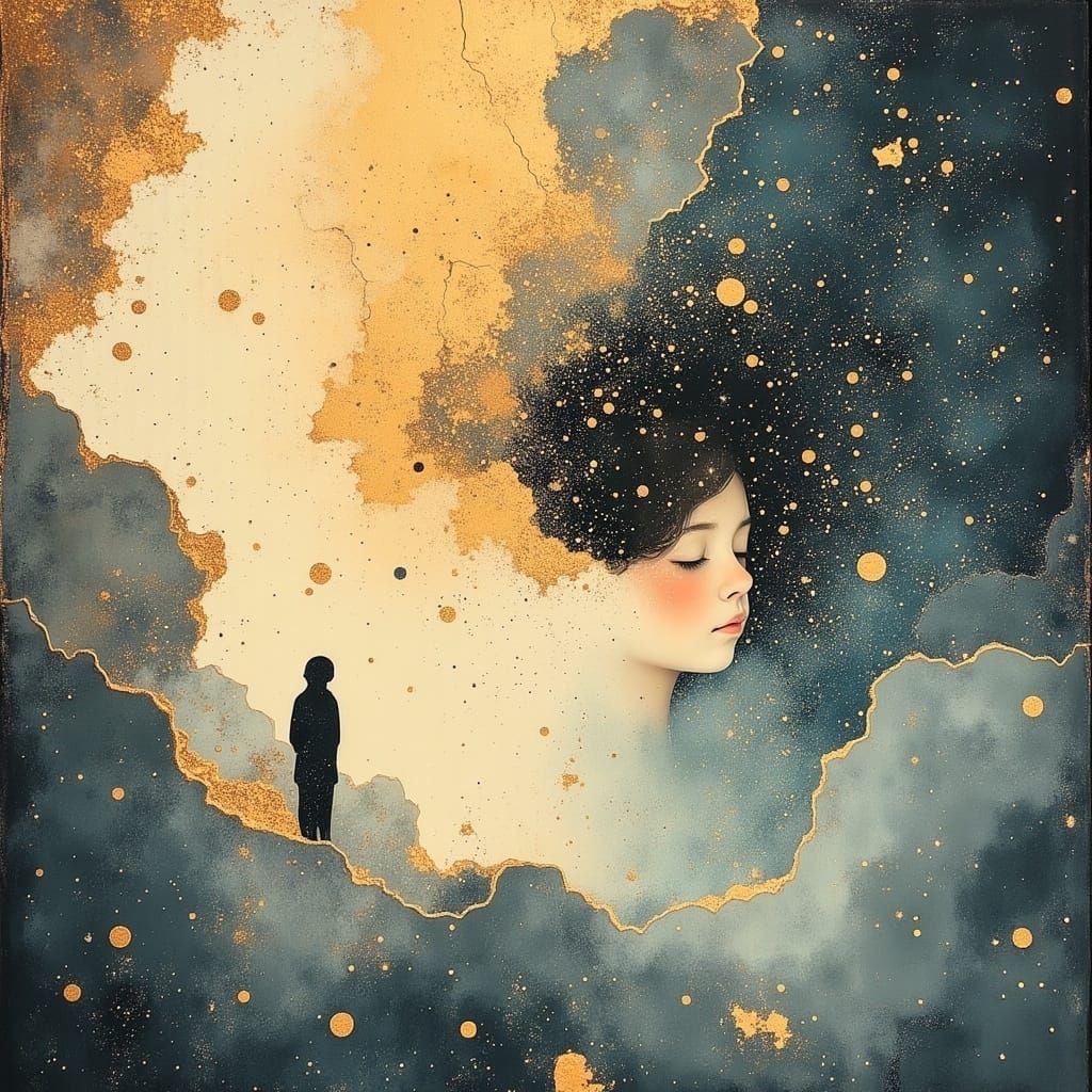 Ethereal Child in Cosmic Nebula