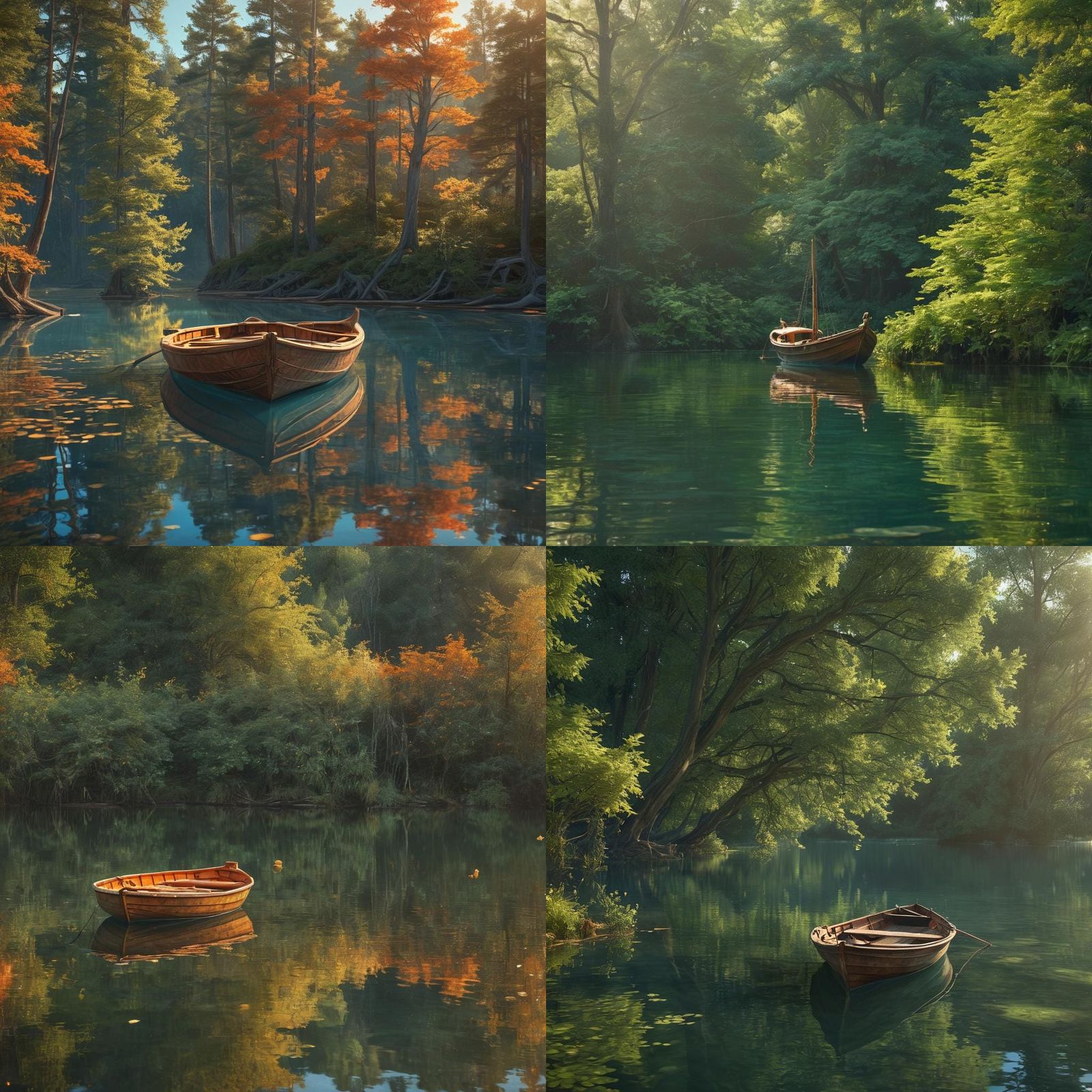 Surreal Wooden Boat Glides Across a Mirror-like Lake in a Br...