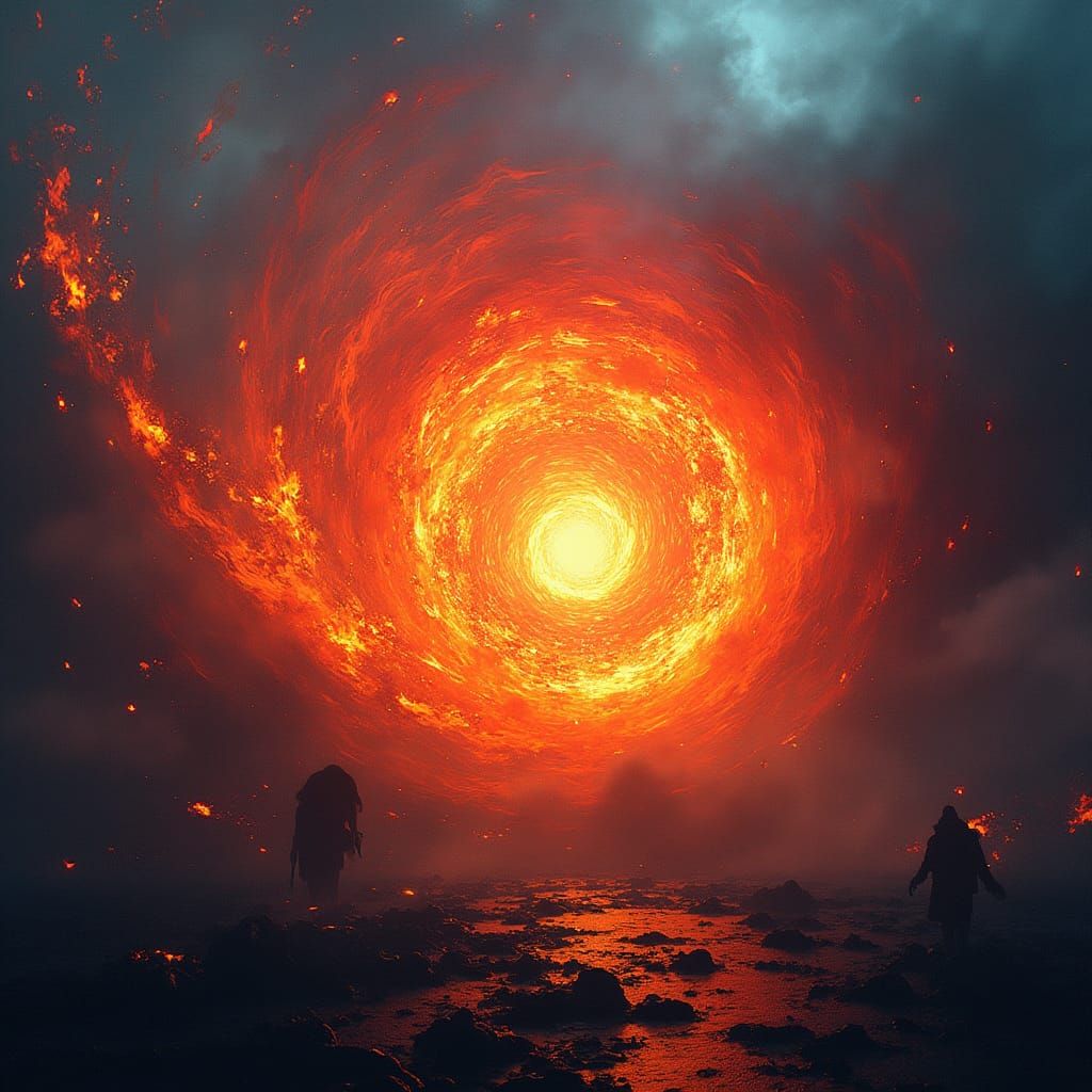 Vibrant Swirling Vortex of Fiery Explosions