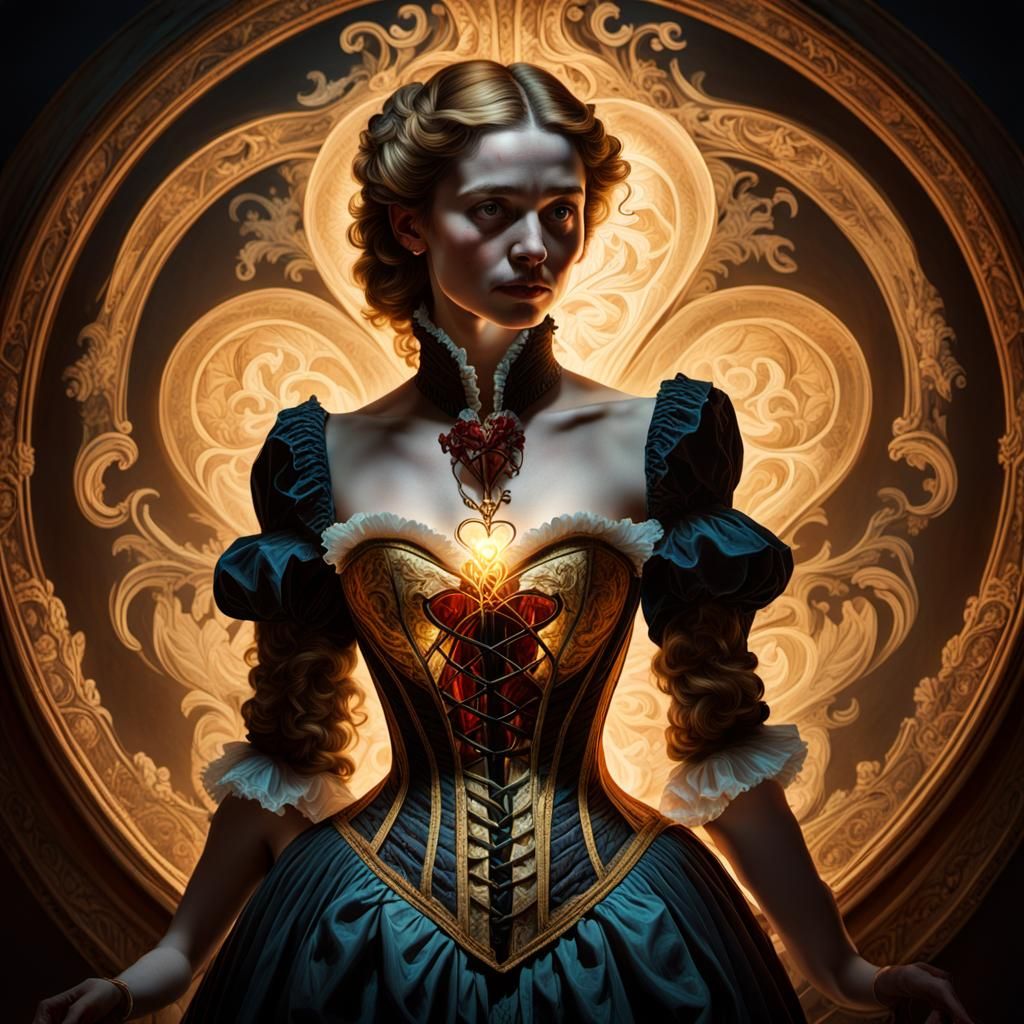 Baroque Medical Illustration of a Woman's Glowing Heart