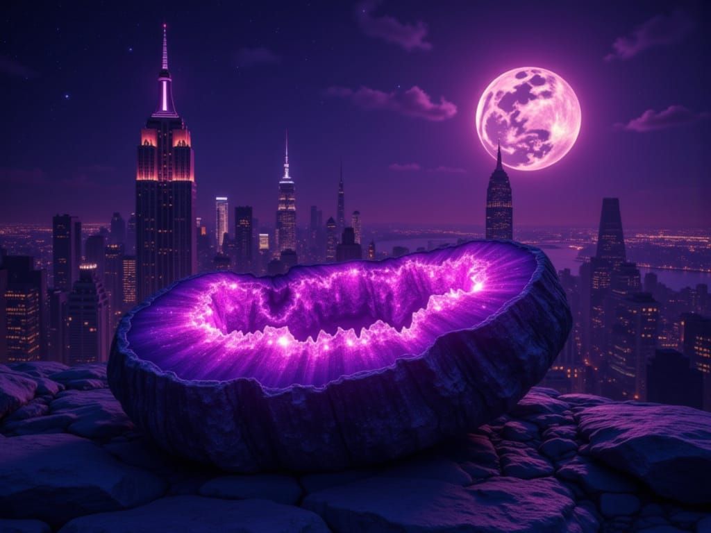 New York City Nightscape in Amethyst Geode Colors