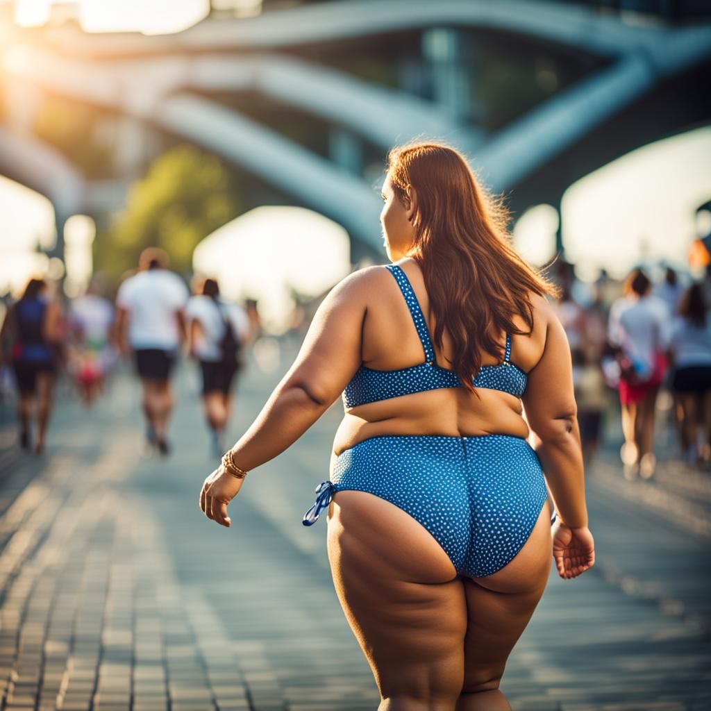 Sensual Woman in Bikini Walking with Confidence