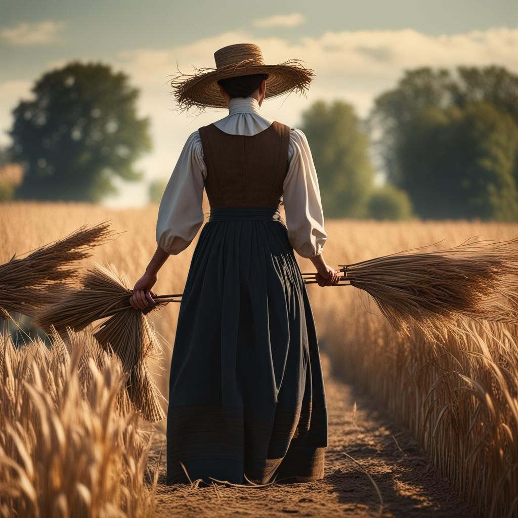 Amish Woman in a Golden Harvest