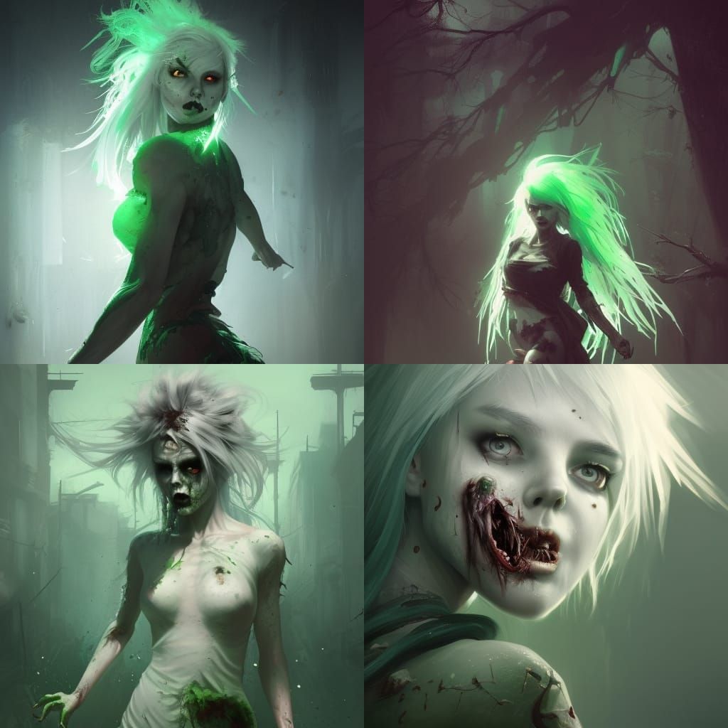 Dark Fantasy Zombie Girl Art in Vibrant Complementary Colors