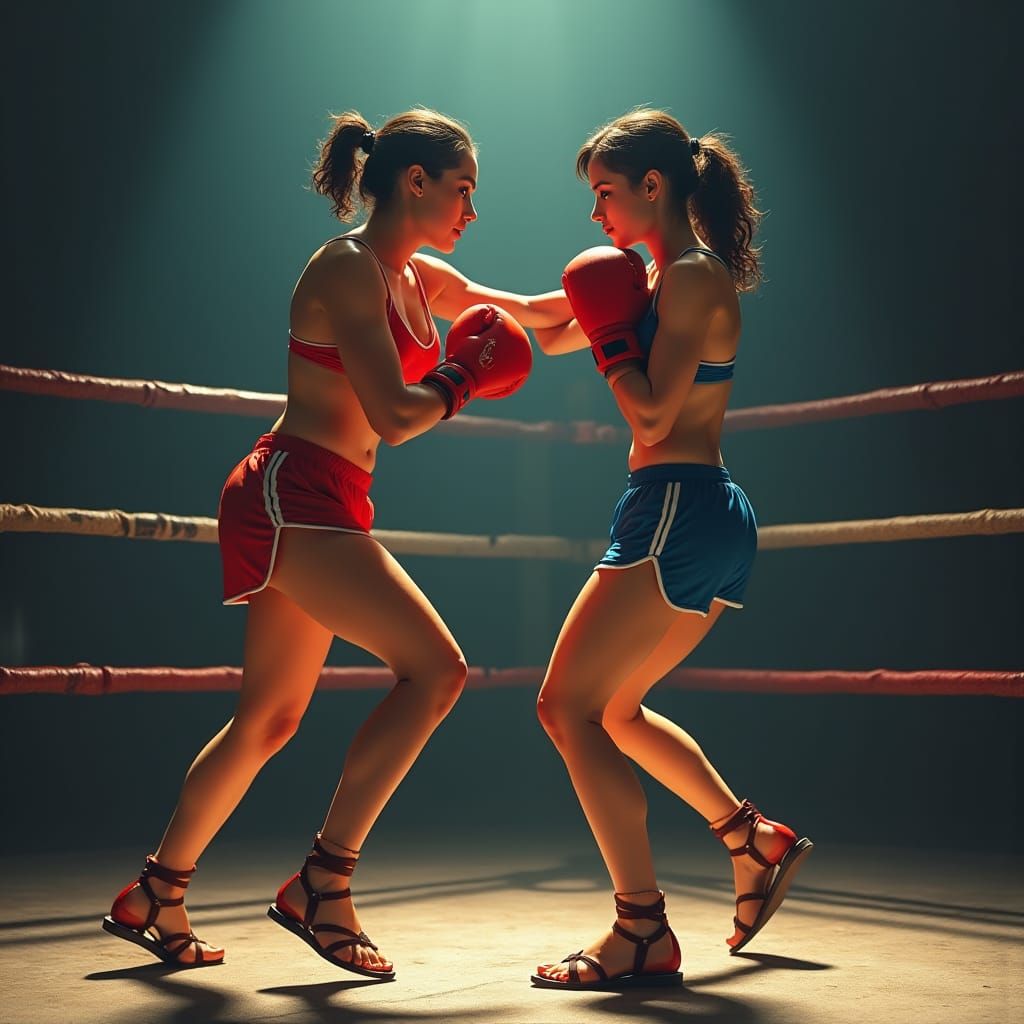 Vibrant Boxing Women in Dramatic Light