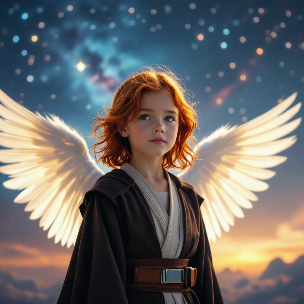 Girl with White Wings in Starry Sky, Jedi Robes
