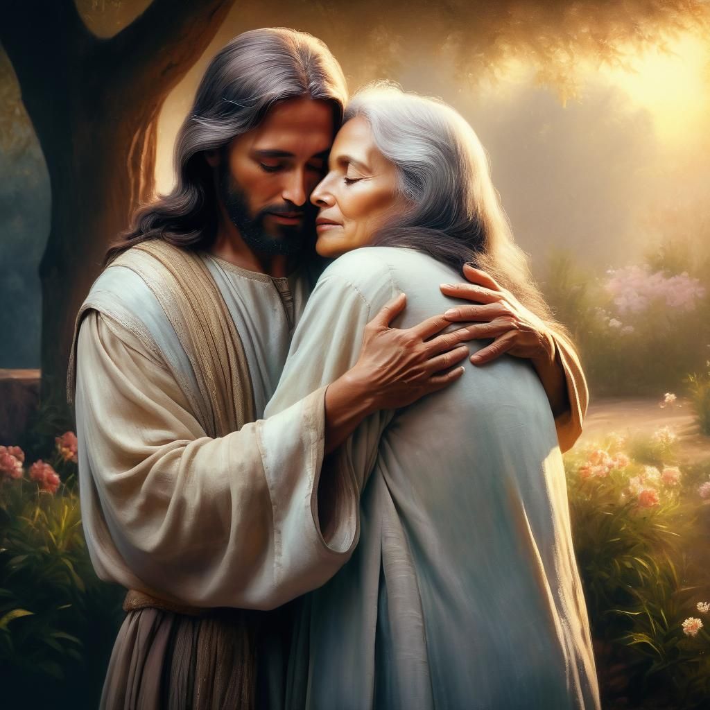 Jesus Offers Comfort in a Serene Garden