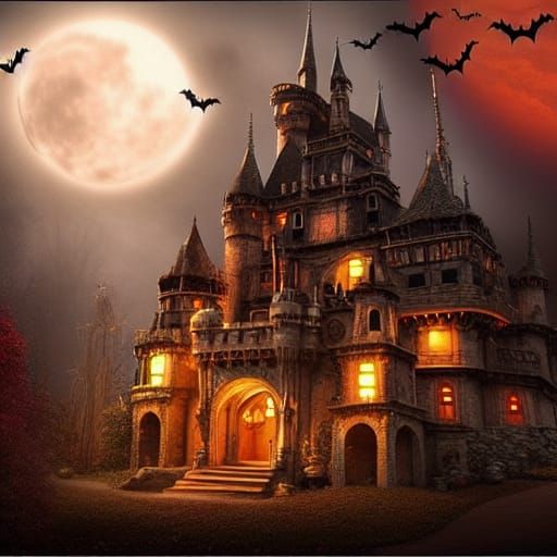 Epic Spooky Halloween Castle in a Stunning Digital Matte Pai...