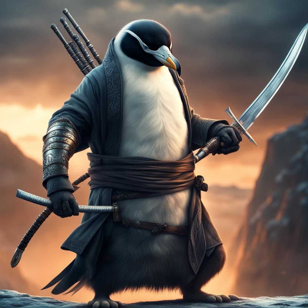 Epic Digital Ninja Penguin in Cinematic Landscape