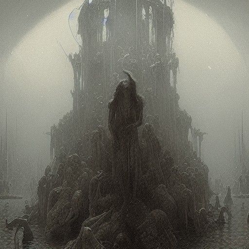 Dark, Gothic Landscape in a Disturbing, Cyberpunk Style