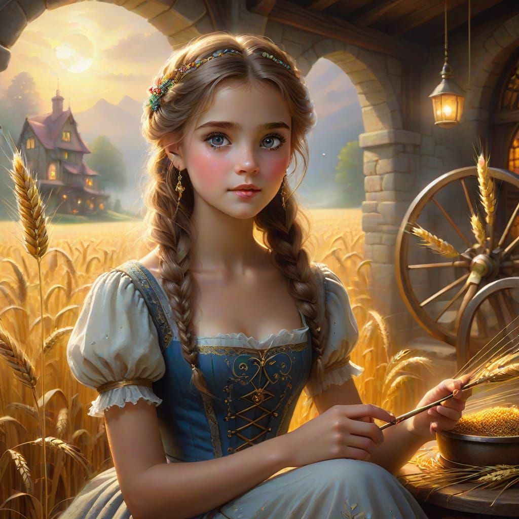 Princess Spins Wheat to Gold with Goblin Helper
