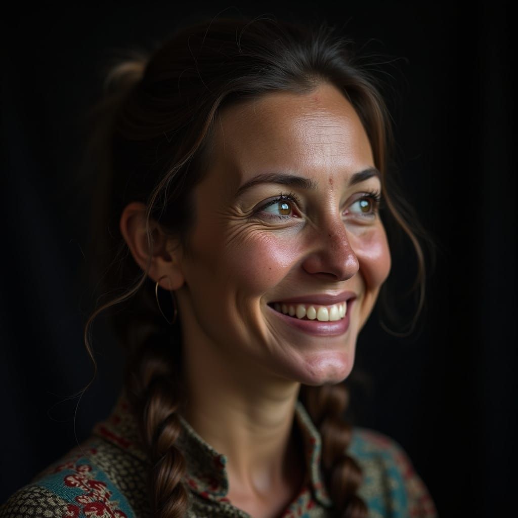 Woman with Expressive Smirk in Natural Portrait Style