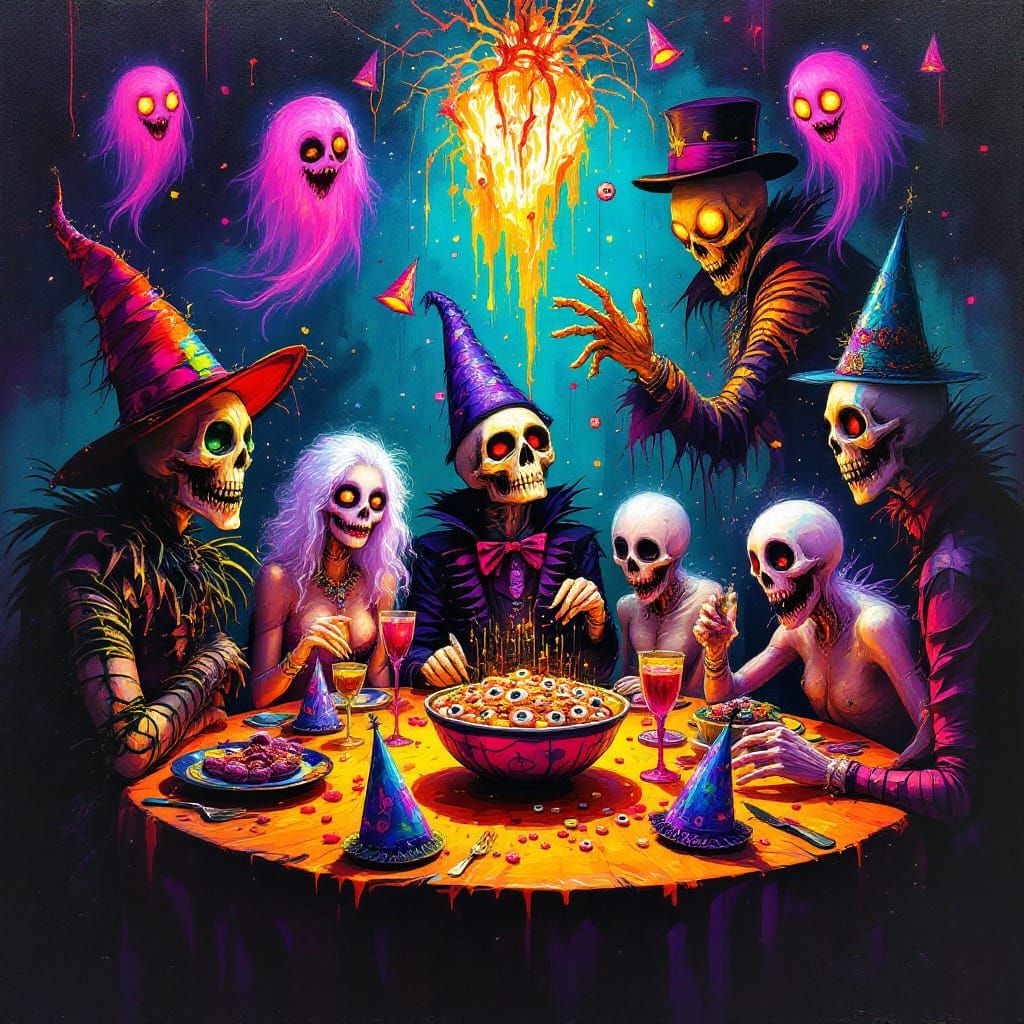 Vibrant Acrylic New Year's Eve Party with Halloween Costumes...