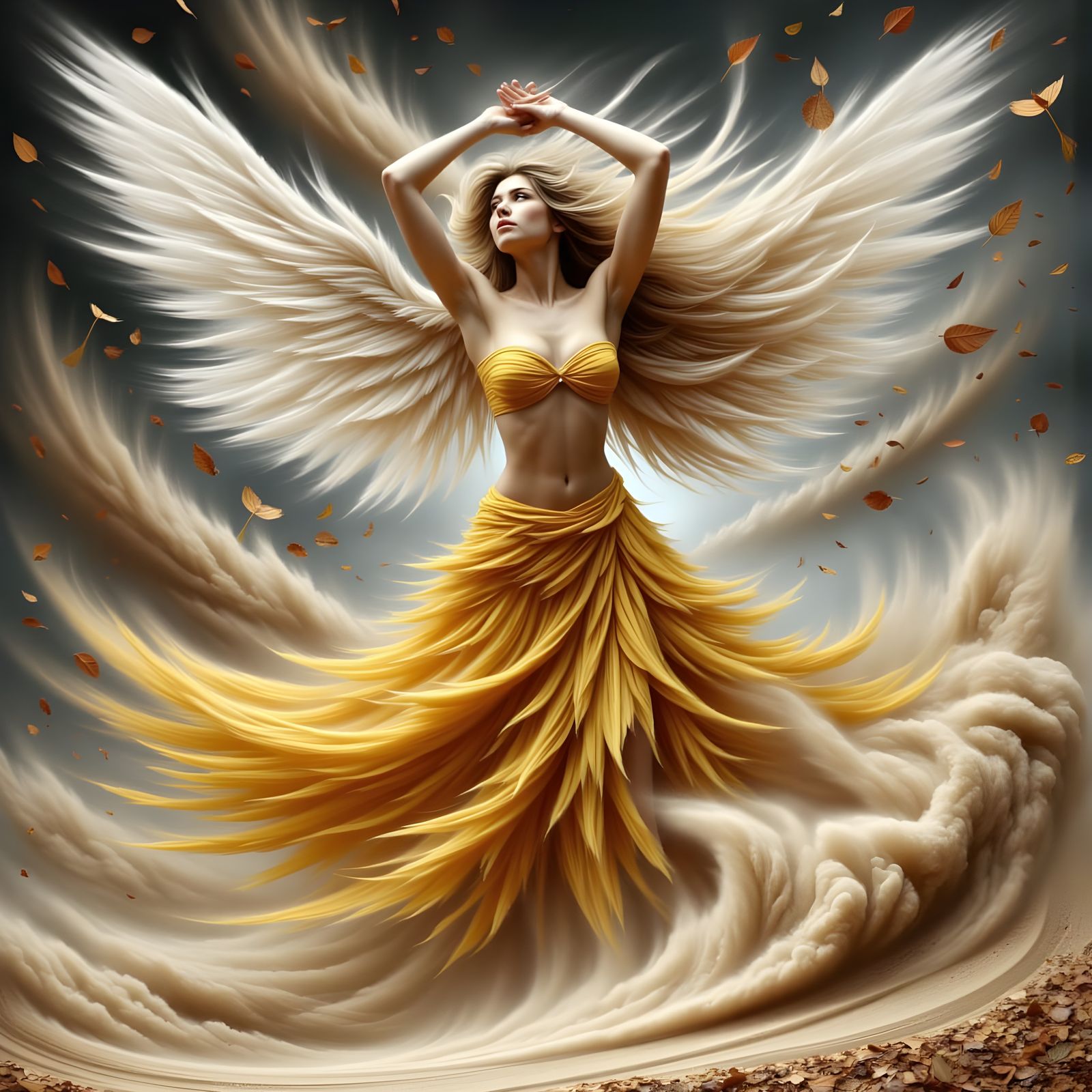 Windswept Fairy Casting Wind Spell as Impasto Painting