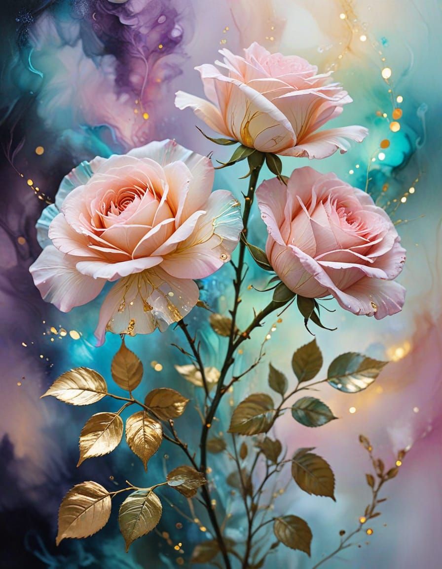 Ethereal Alcohol Ink Roses in Pink, Aqua & Gold