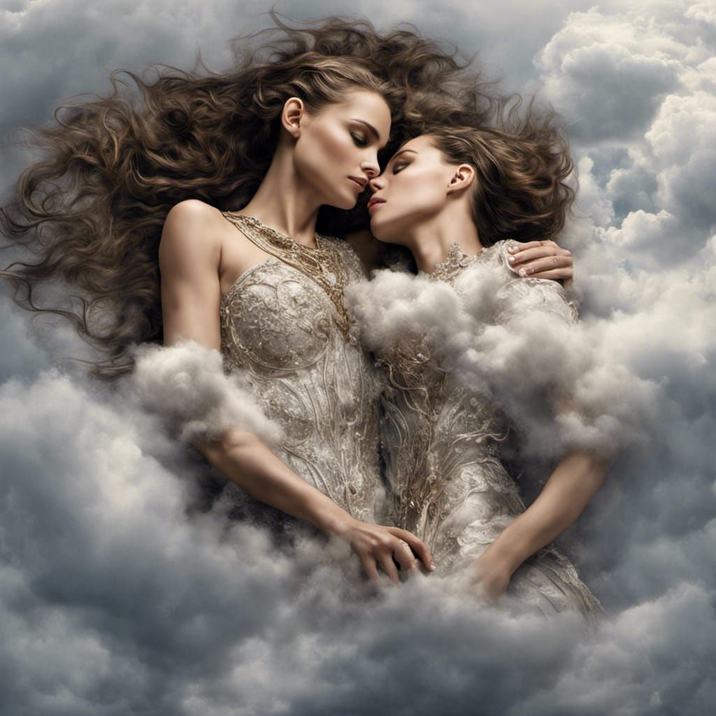 Love Goddesses Emerge from Heavenly Clouds